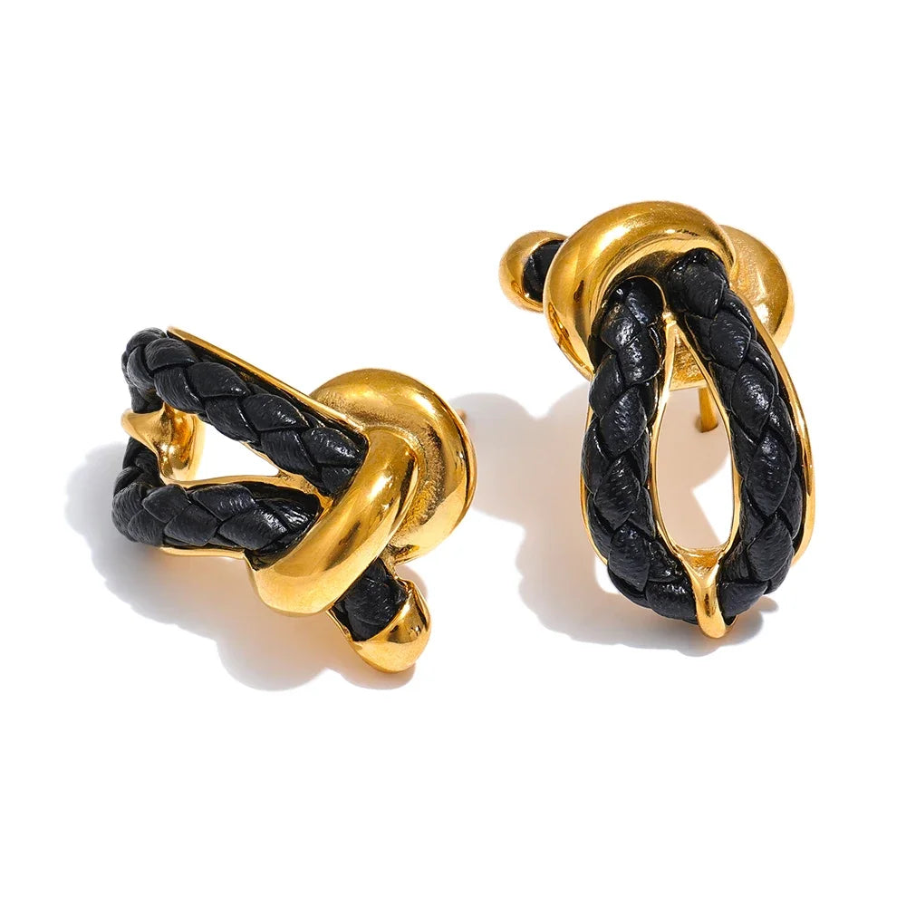 Geometric Leather Knot Stud Earrings