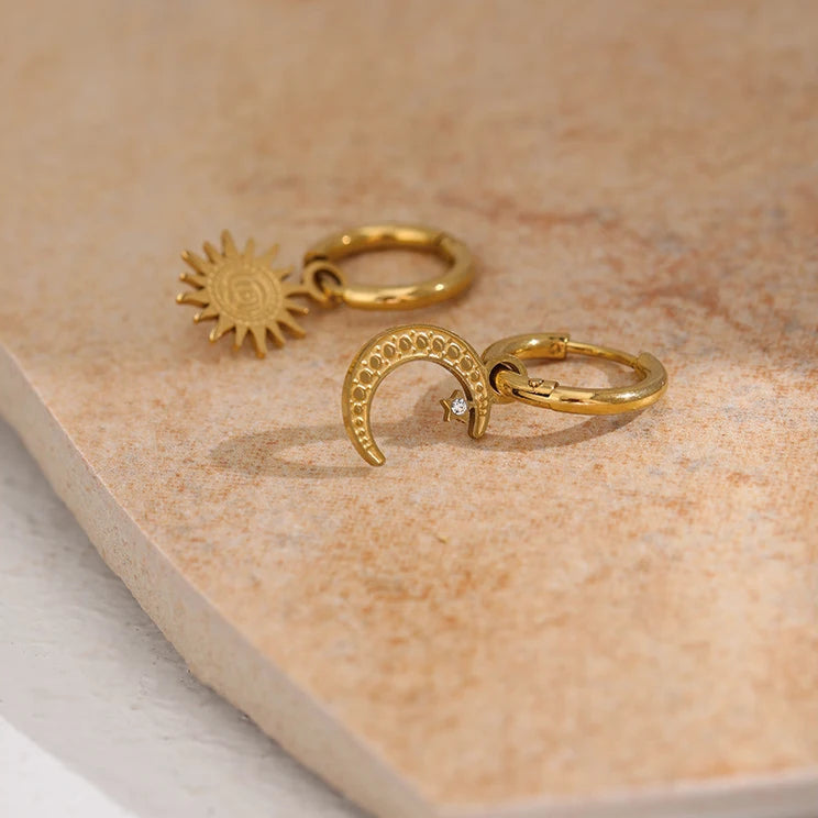 Star & Moon Asymmetrical Hoop Earrings