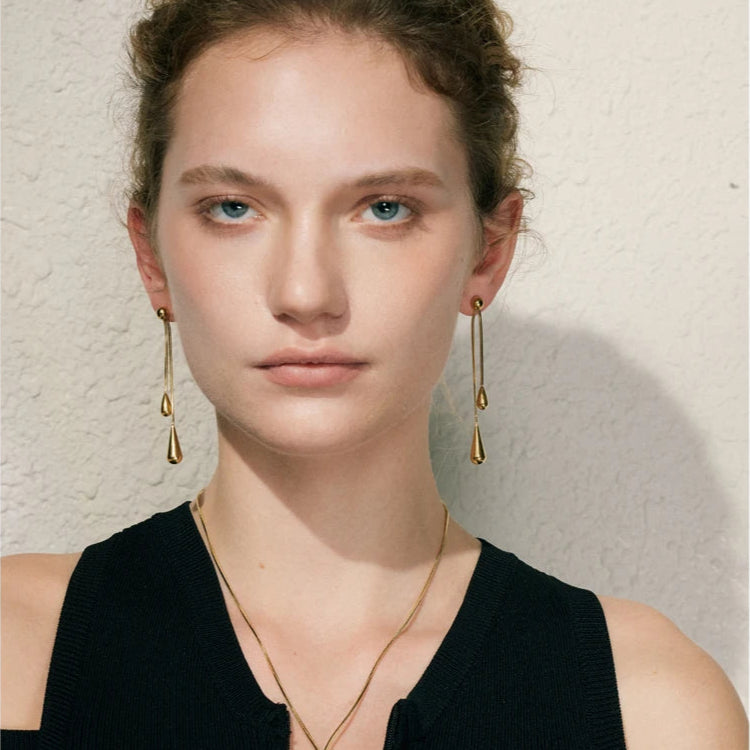 Polished Chain Necklace & Water Drop Earrings Set