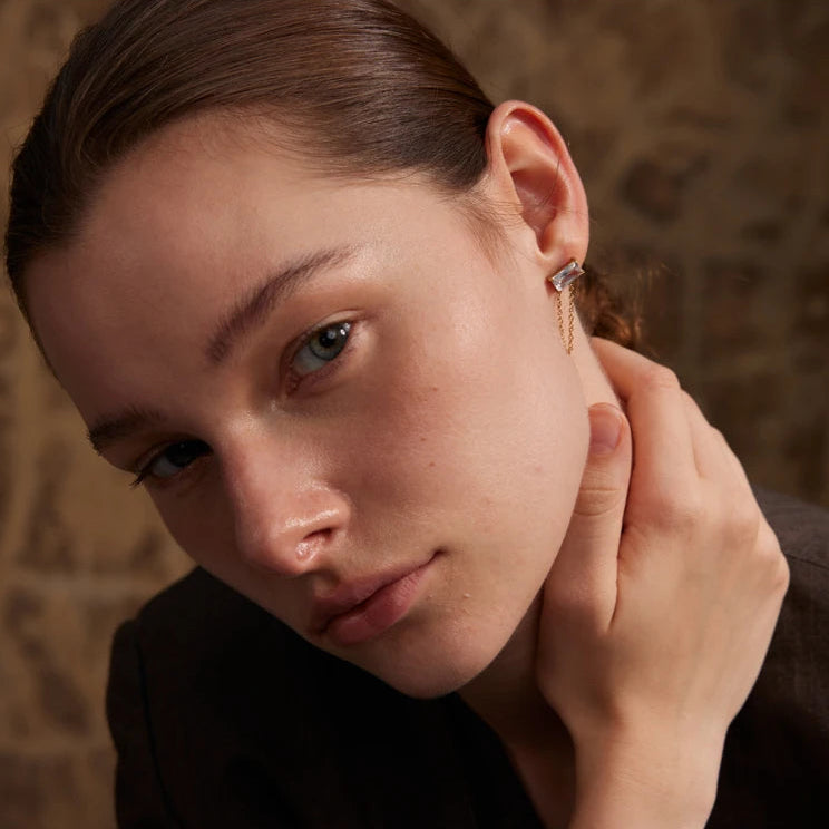 Cubic Zirconia Drop Chain Earrings