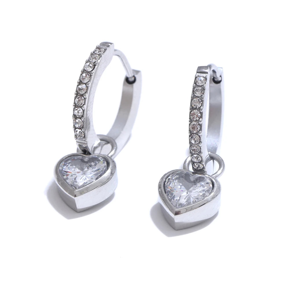 Amora Heart CZ Drop Earrings
