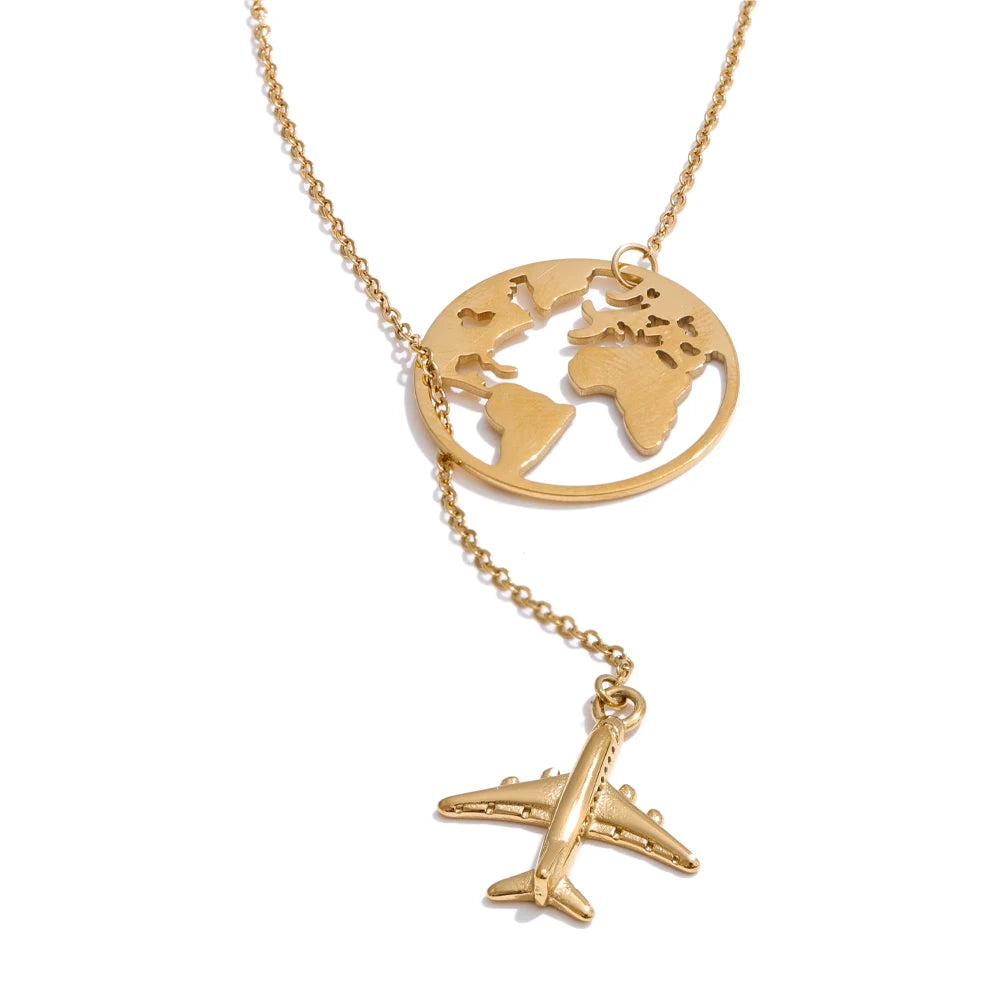 Map and Airplane Pendant Necklace