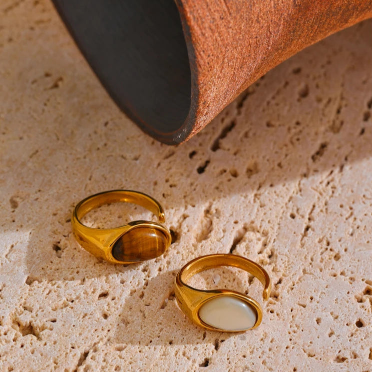 Open Ring with Natural Tiger Shell Inlay