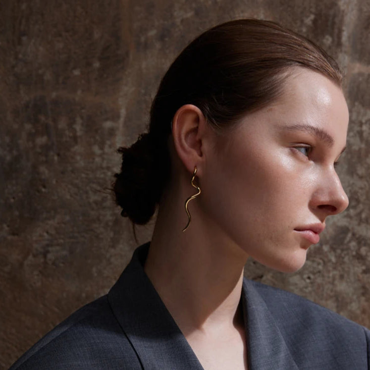 Minimalist Flowing Metal Long Stud Earrings