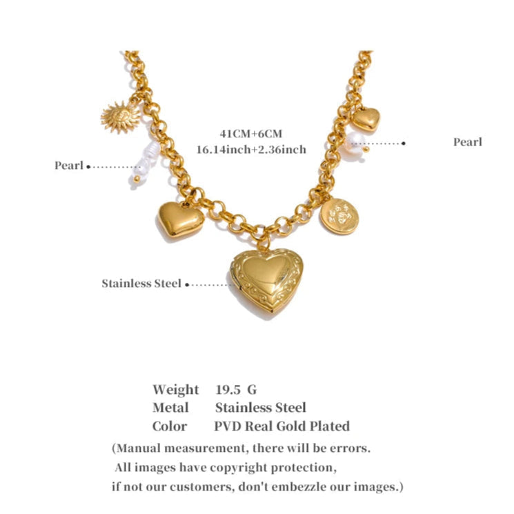 Pearl & Heart Photo Charm Necklace
