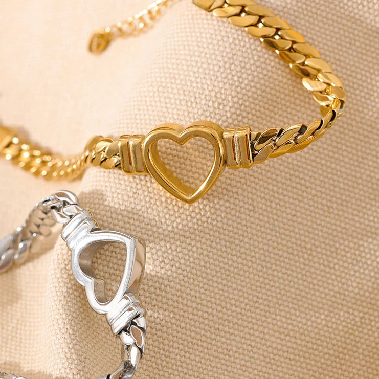 Love Heart Cuban Chain Bracelet