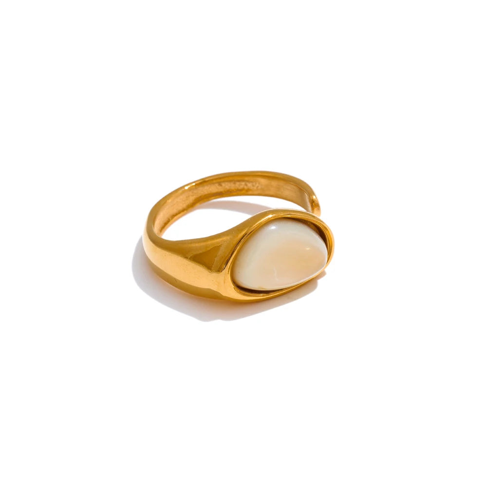 Open Ring with Natural Tiger Shell Inlay