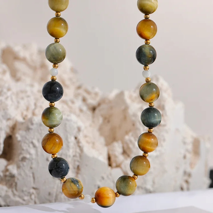 Tiger Eye Beaded Chain Necklace