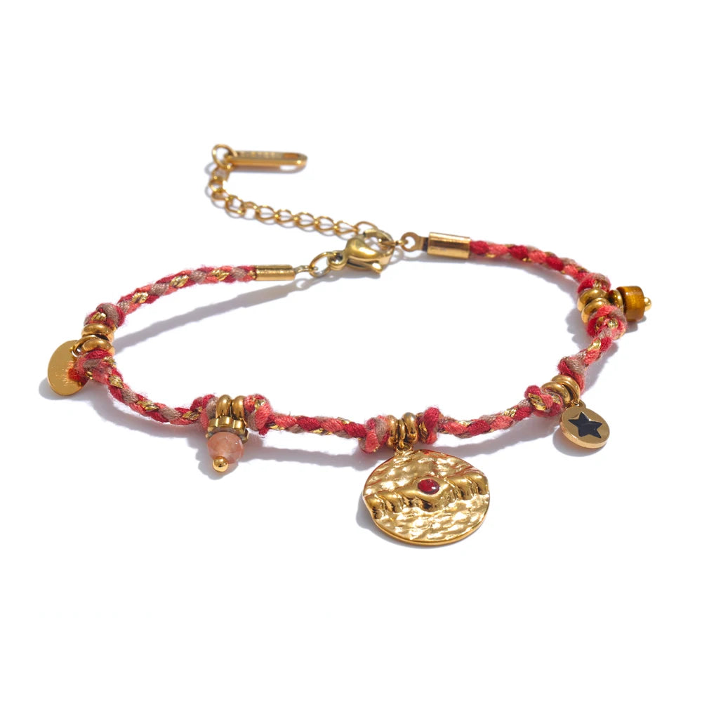 Colorful Braided Rope & Stainless Steel Bracelet