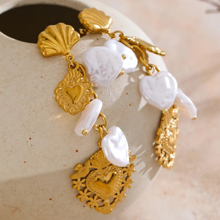 Baroque Pearl Heart Drop Earrings