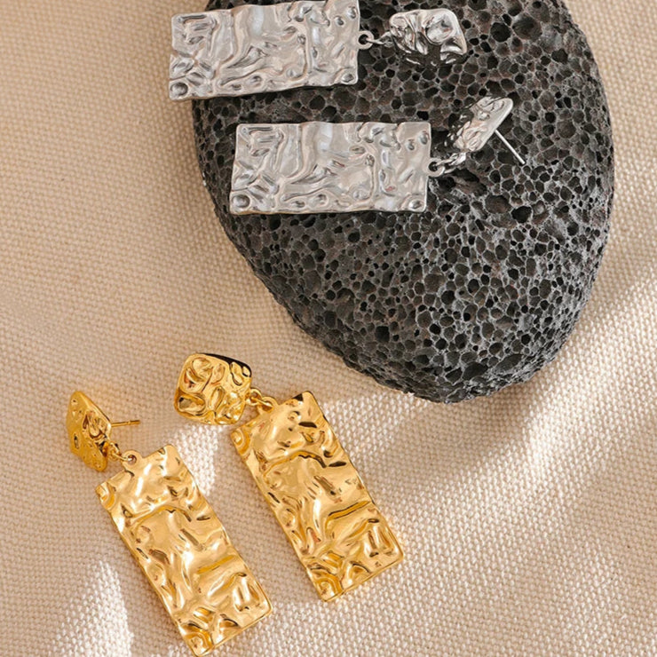 Hammered Rectangle Drop Earrings
