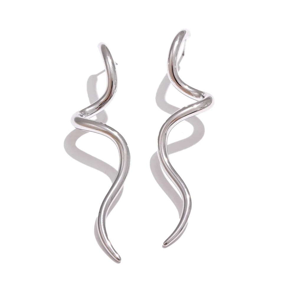 Minimalist Flowing Metal Long Stud Earrings