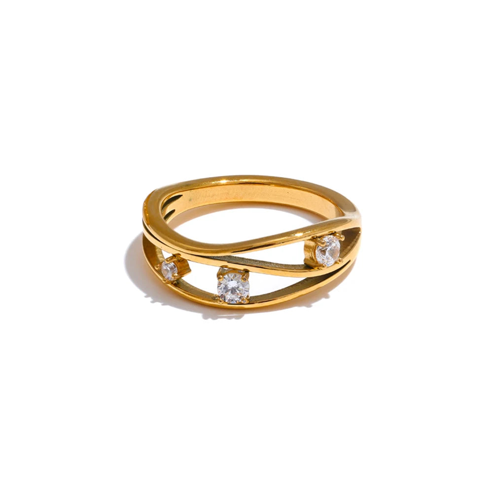 Geometric Hollow Ring with Cubic Zirconia