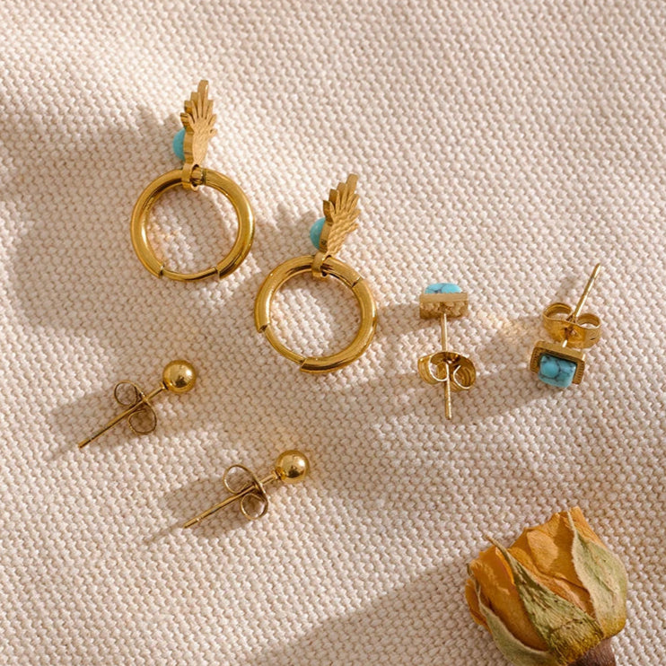 Enamel Eye Stud & Hoop Earring Set