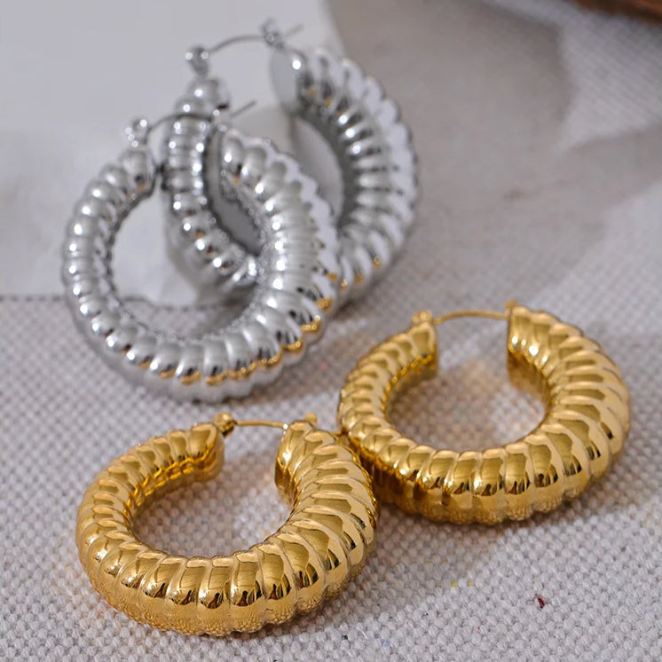 35mm Hollow Round Chunky Hoop Earrings