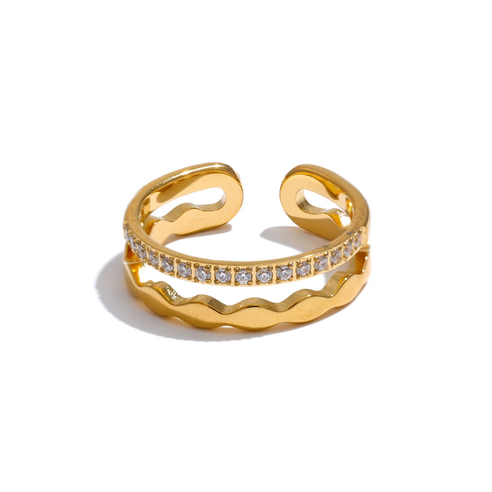 Double Layer CZ Open Ring
