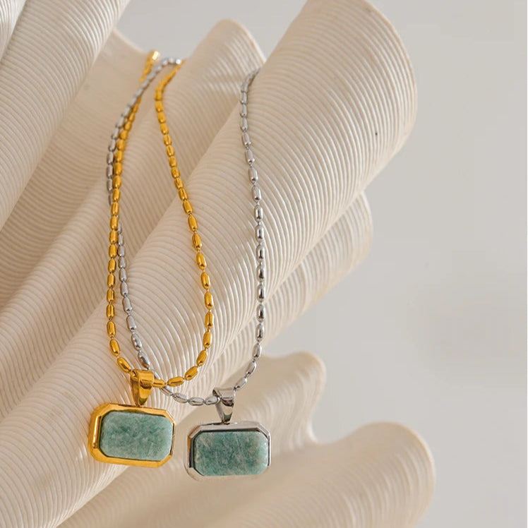 Square-shaped Amazonite pendant necklace