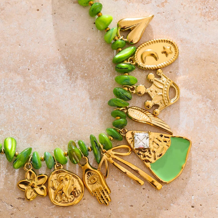 Green Shell Flower Drop Necklace