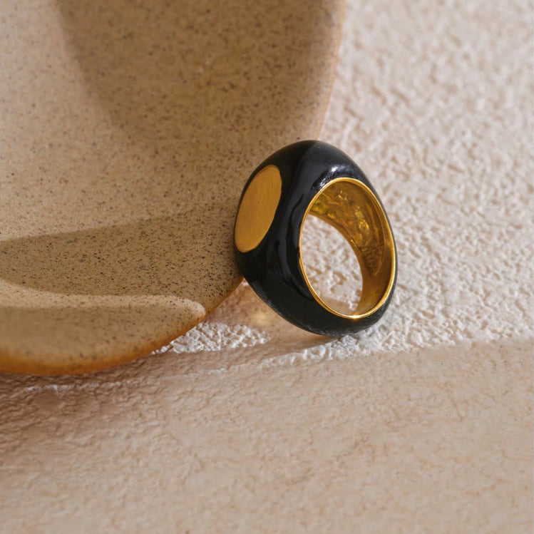 Black Enamel Geometric Ring
