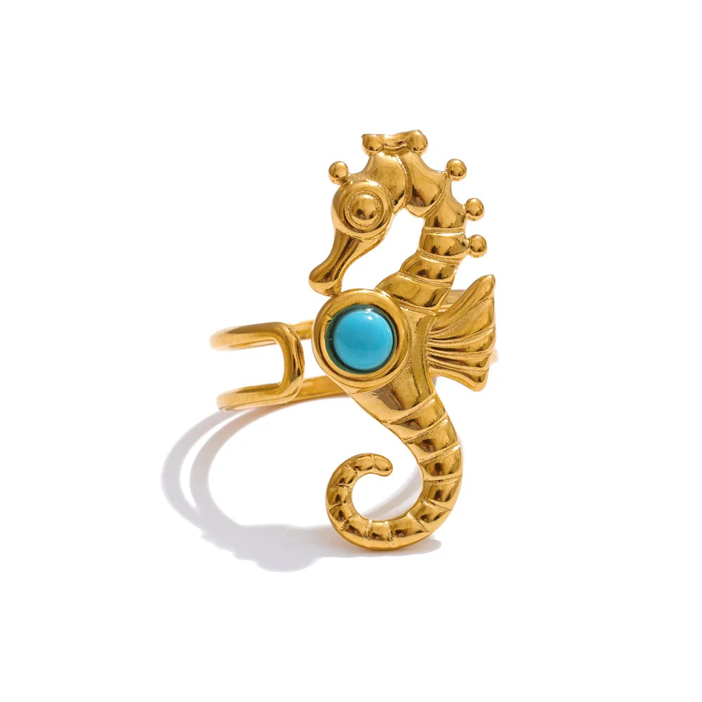 Ocean-Inspired Squid & Seahorse Gold Ring