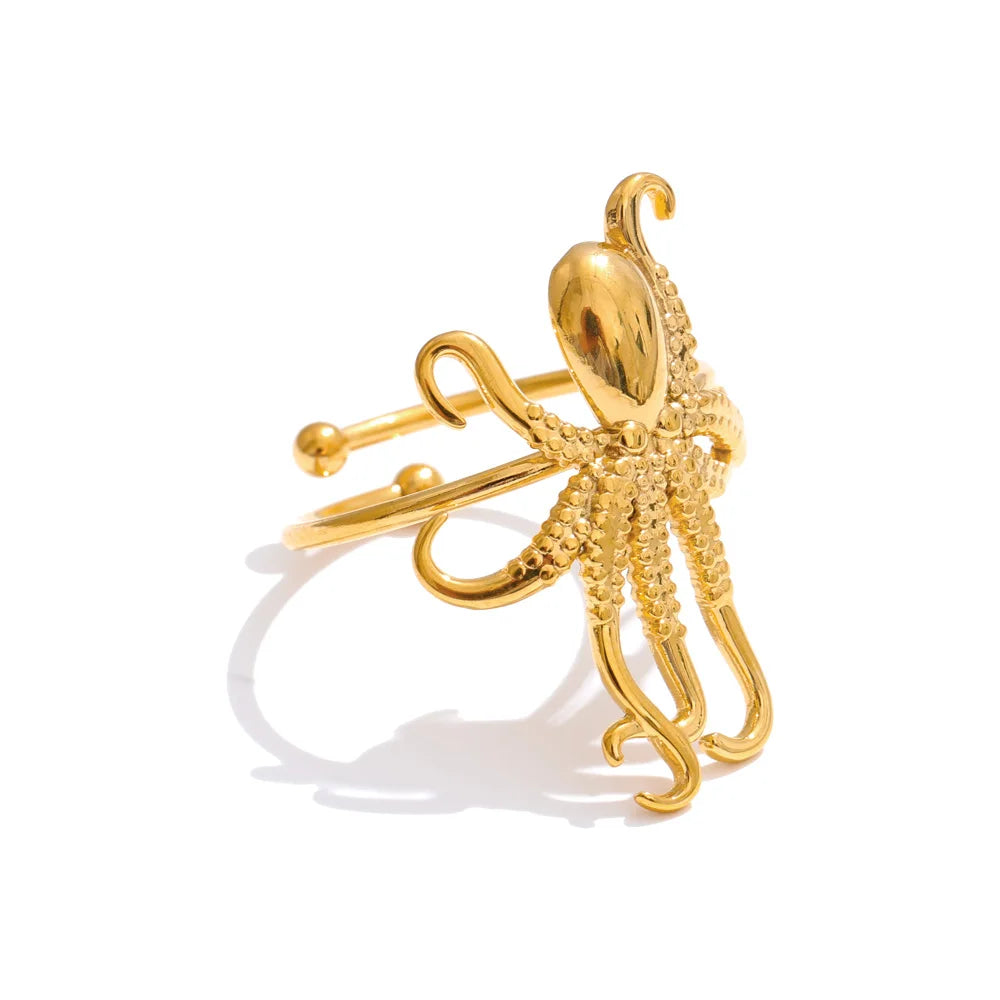 Ocean-Inspired Squid & Seahorse Gold Ring