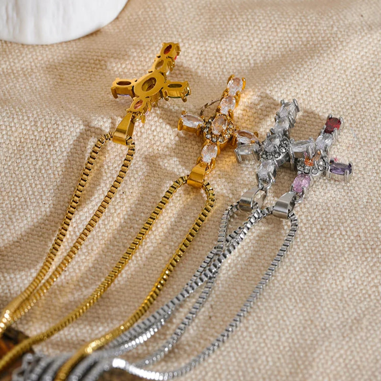 Colorful Cubic Zirconia Cross Pendant