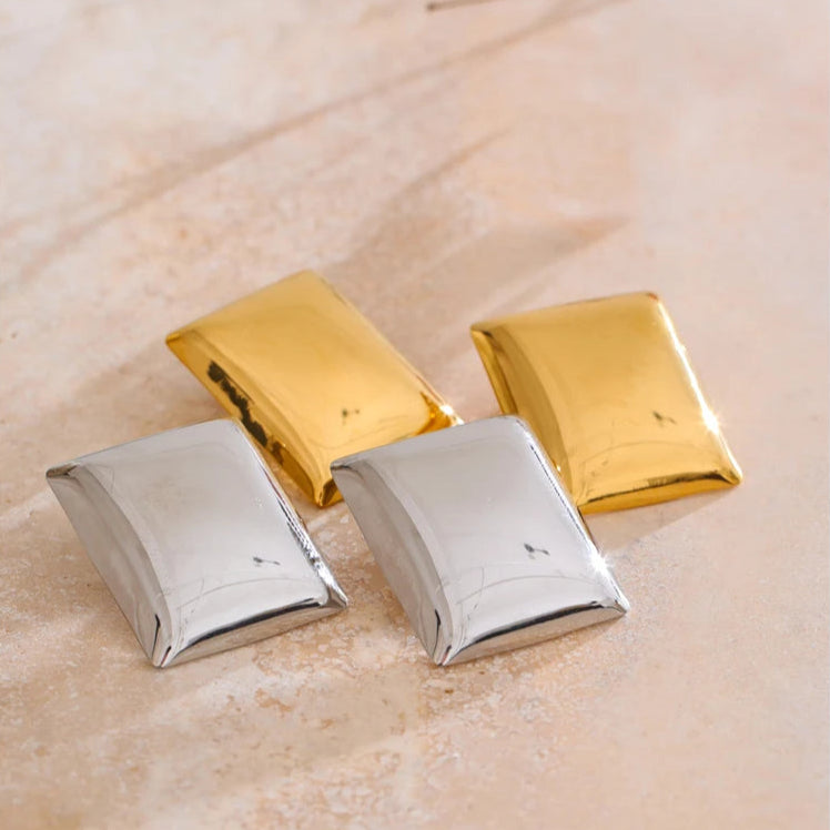 Glossy Rectangle Stud Earrings