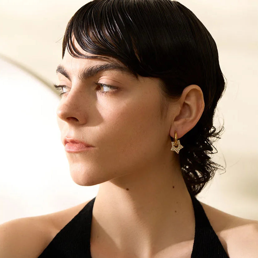 Star Drop Hoop Earrings