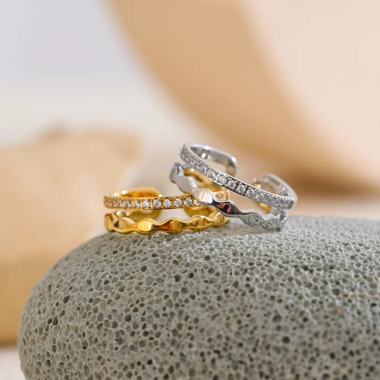 Double Layer CZ Open Ring