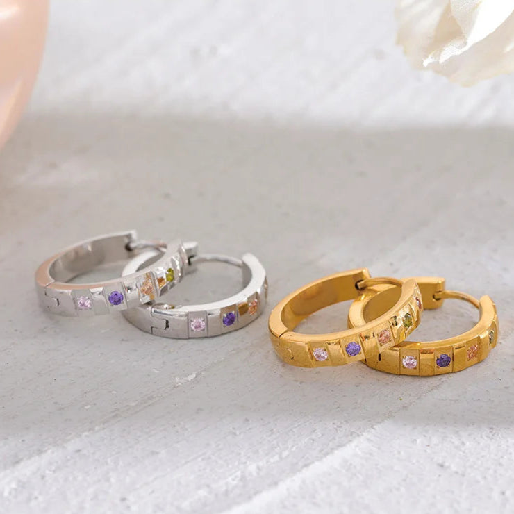 Colorful Zirconia Hoop Earrings