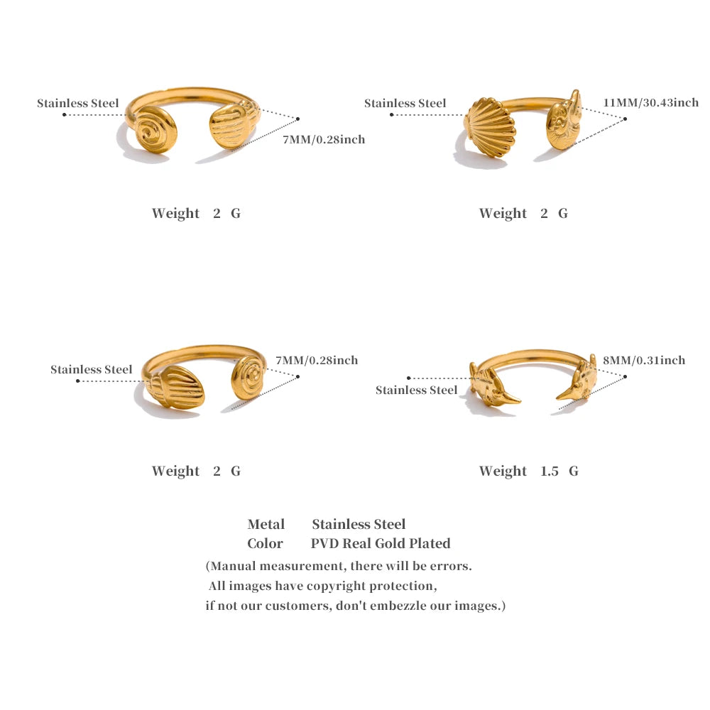 Adjustable Ocean Shell and Fish Open Ring