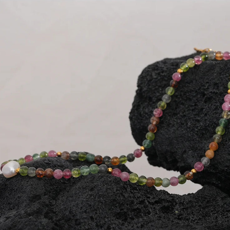 Multicolor Tourmaline & Pearl Beaded Necklace