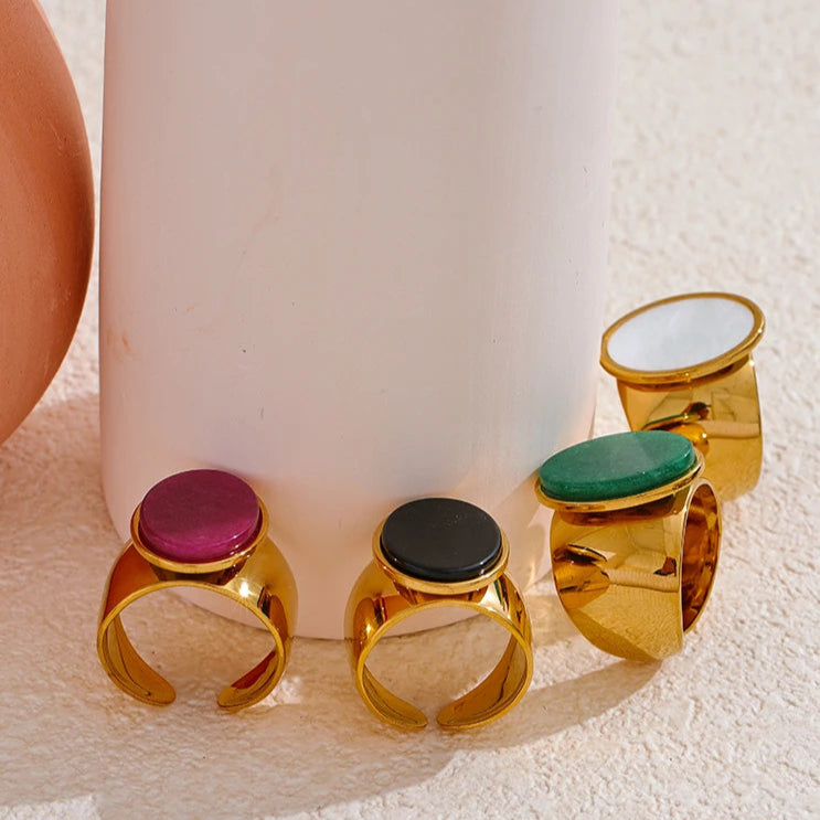 Wide Stone Inlay Gold Ring