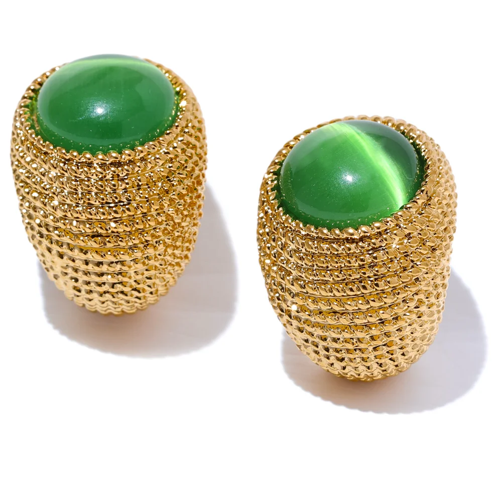 Vintage Cat Eye Stone C-Shape Earrings