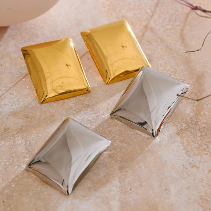 Glossy Rectangle Stud Earrings