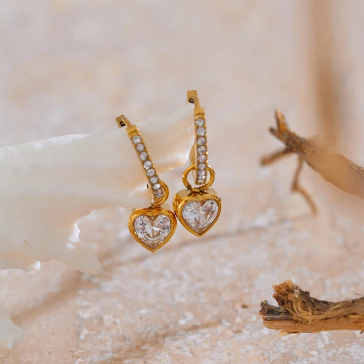 Amora Heart CZ Drop Earrings