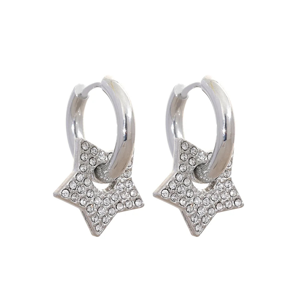 Star Drop Hoop Earrings
