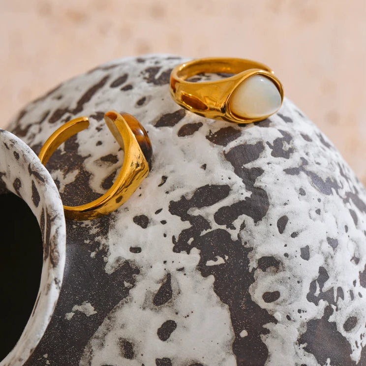 Open Ring with Natural Tiger Shell Inlay