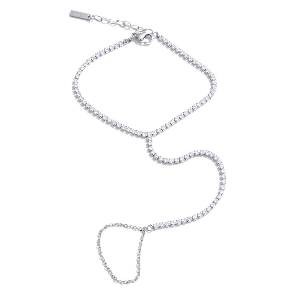 Delicate Cubic Zirconia Hand Chain Bracelet