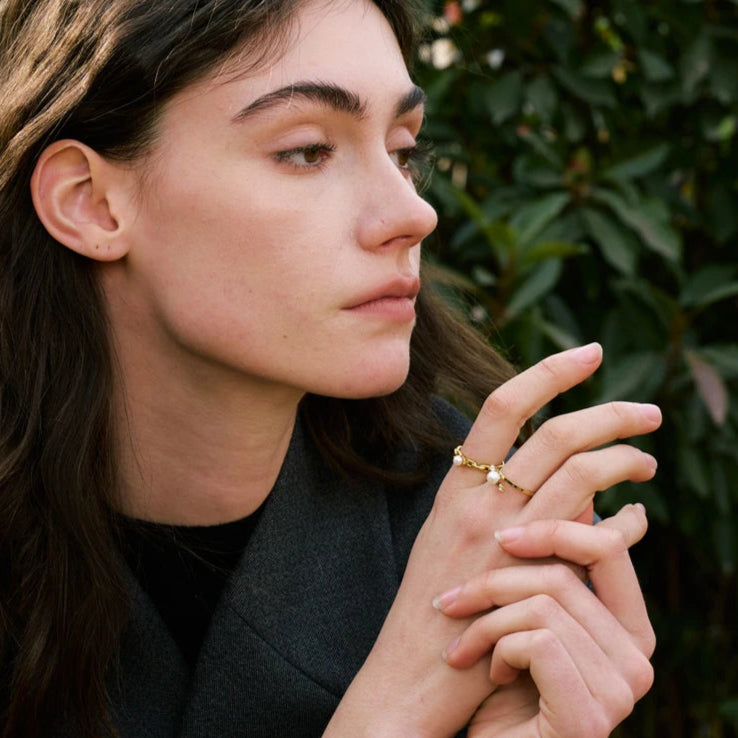 Natural Pearl & Zircon Ring
