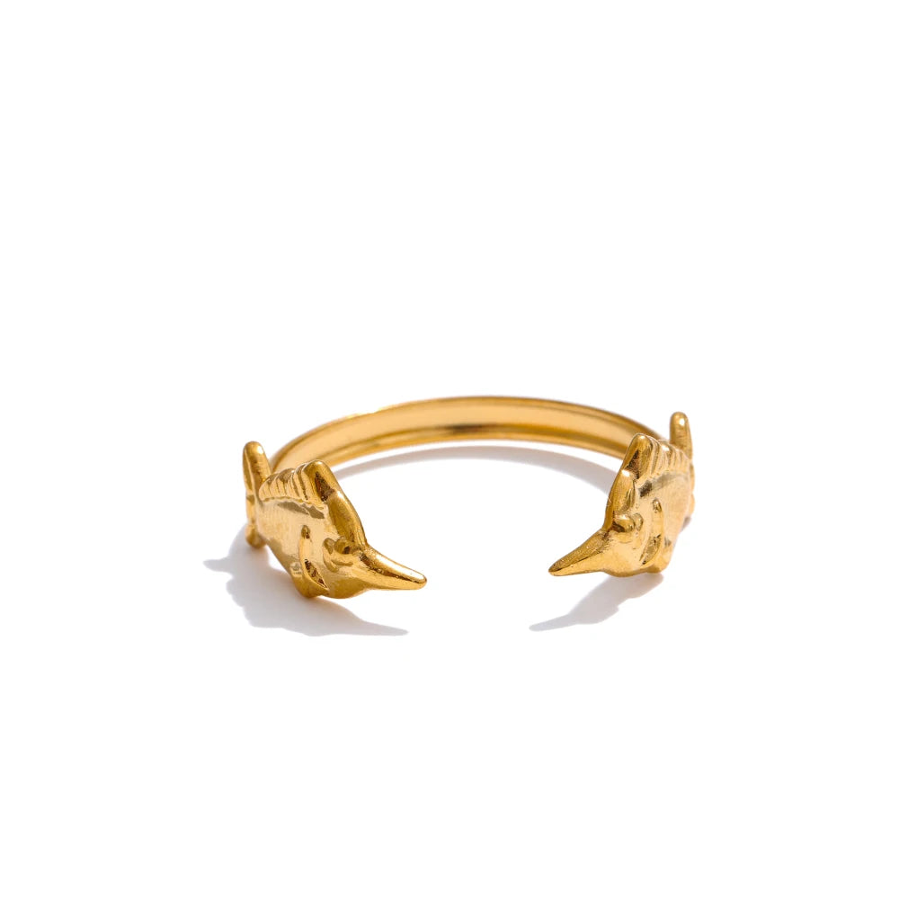 Adjustable Ocean Shell and Fish Open Ring