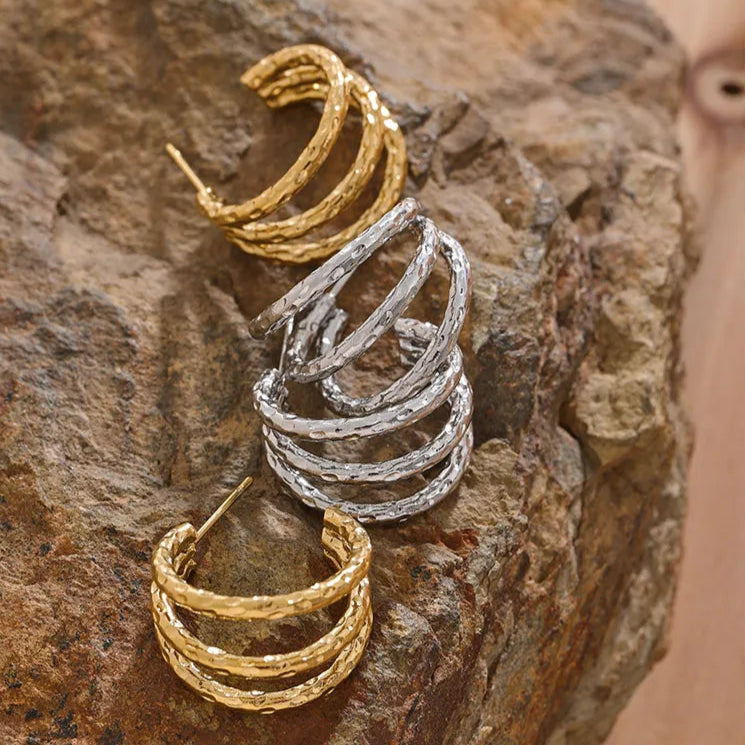 Geometric C-Shaped Hollow Hoop Earrings