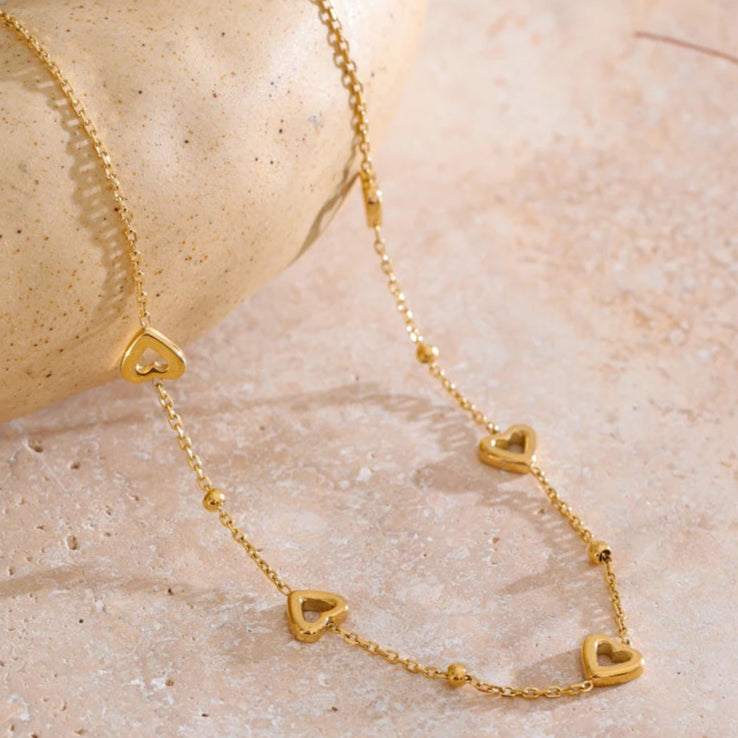 Romantic Heart Chain Necklace & Bracelet Set