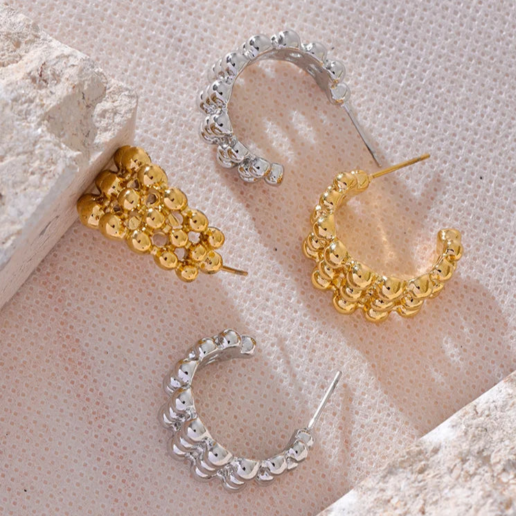 Beaded Layered C-Shape Huggie Earrings