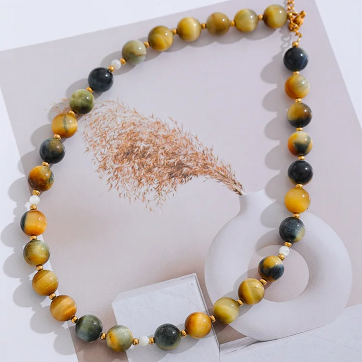 Tiger Eye Beaded Chain Necklace