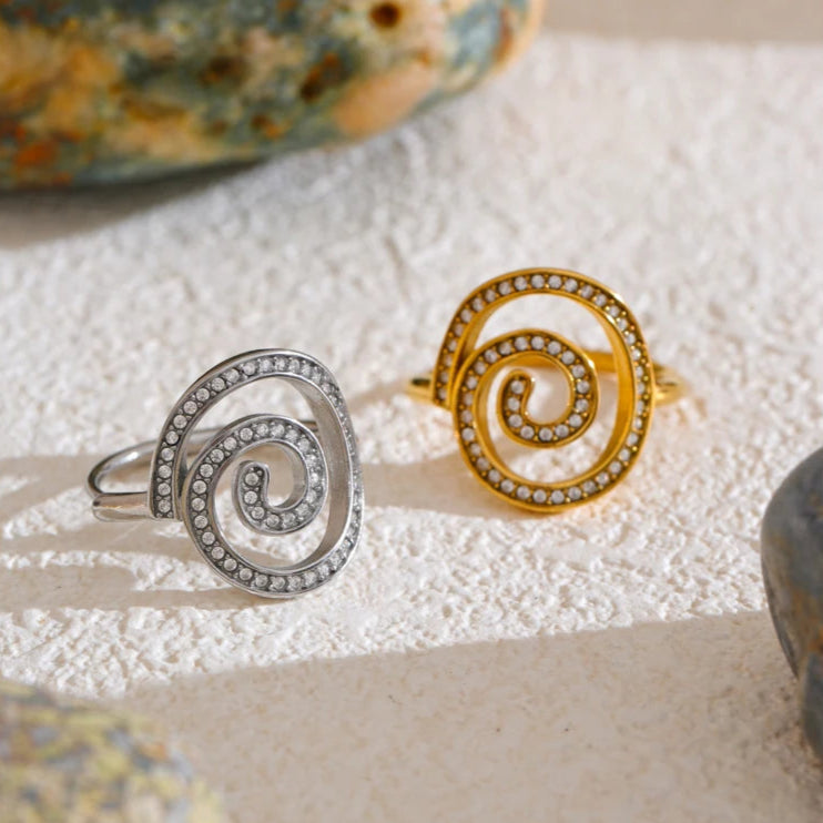 Adjustable Geometric Ring with Cubic Zirconia