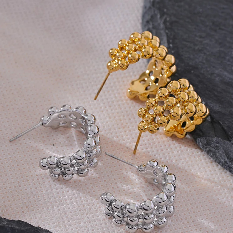 Beaded Layered C-Shape Huggie Earrings