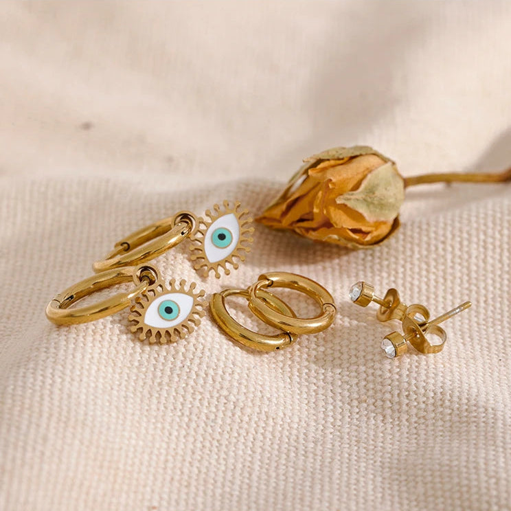 Enamel Eye Stud & Hoop Earring Set