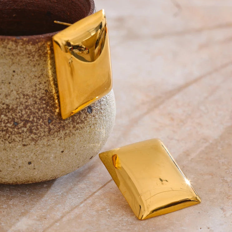 Glossy Rectangle Stud Earrings