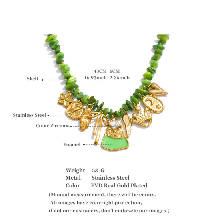 Green Shell Flower Drop Necklace